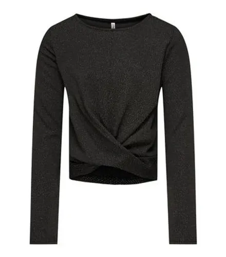 KIDS ONLY Black Glitter Round Neck Long Sleeve Twist Top New Look