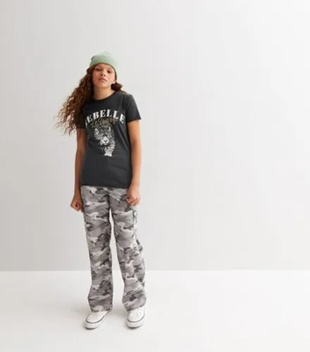 KIDS ONLY Dark Grey Leopard Print Logo T-Shirt New Look