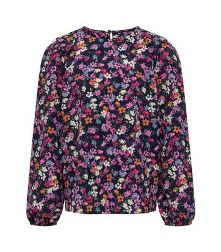 KIDS ONLY Navy Floral Padded Shoulder Top New Look
