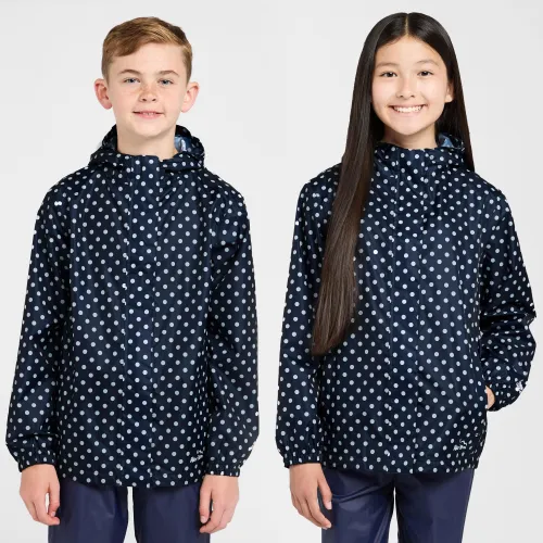 Kids Packable Waterproof Jacket Navy/White Polka Dot, Blue