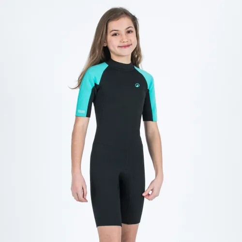 Kids' Surfing Shorty Suit 1.5mm Yulex100 ® Black Turquoise