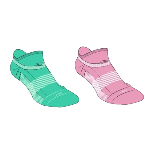 Kiprun 500 Low Kids' Comfort Running Socks 2-pack - Green And Pink