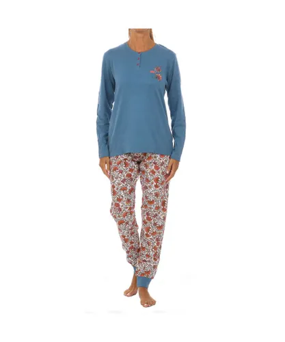 Kisses&Love Womens FLOWER winter pajamas round neck KL45186 woman - Blue & Grey Multi