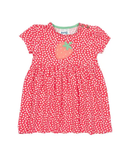 Kite Clothing Girls Dotty Strawberry Dress - Pink Cotton