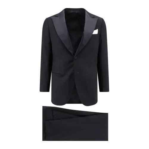 Kiton , Black Blazer Suit with Peak Lapel ,Black male, Sizes: