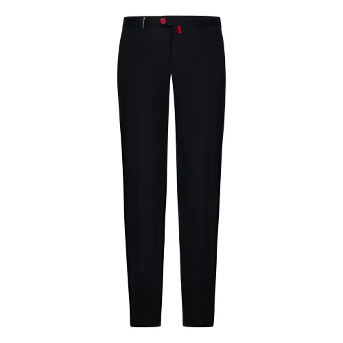 Kiton , Black Wool Trousers with Logo Embroidery ,Black male, Sizes: