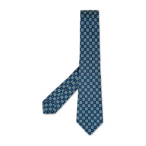 Kiton , Blue and Green Silk Tie with Geometric Micro Pattern ,Multicolor male, Sizes: ONE