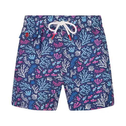 Kiton , Blue Fish and Coral Swim Shorts ,Blue male, Sizes: