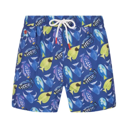 Kiton , Blue Fish Print Swim Shorts ,Blue male, Sizes: