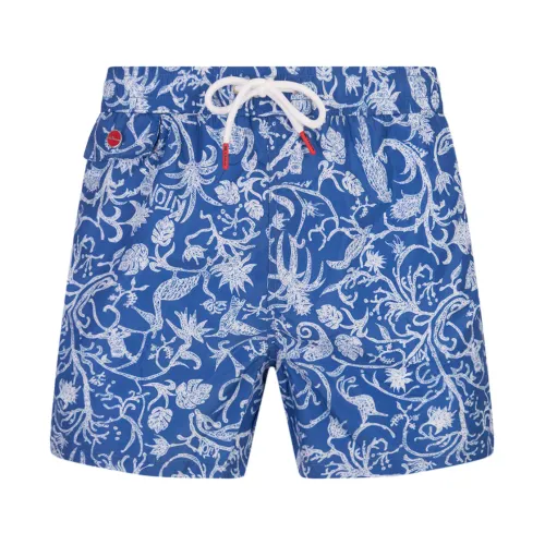 Kiton , Blue Sea Print Swim Shorts ,Blue male, Sizes: