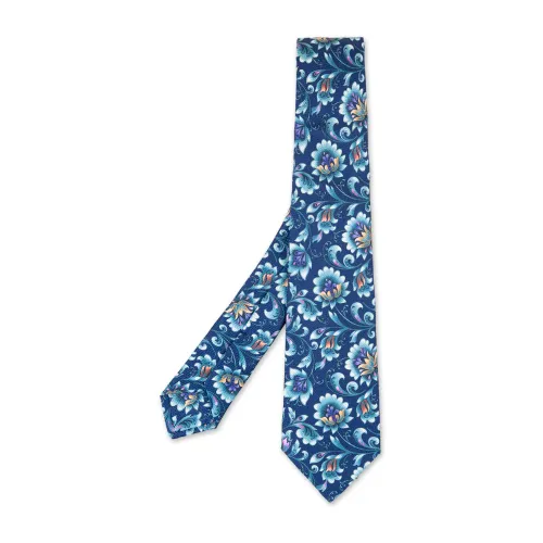 Kiton , Blue Silk Floral Print Tie ,Multicolor male, Sizes: ONE