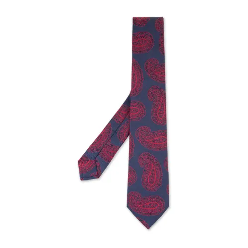 Kiton , Blue Silk Tie with Red Cashmere Pattern ,Multicolor male, Sizes: ONE