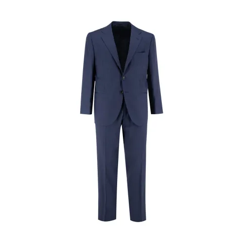 Kiton , Blue Wool and Silk Suit for Men ,Blue male, Sizes: