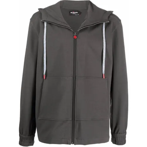Kiton , Charcoal Grey Zip-Through Hooded Sweatshirt ,Gray male, Sizes: