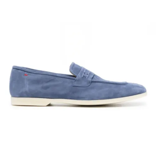 Kiton , Cornflower Blue Suede Loafers ,Blue male, Sizes: