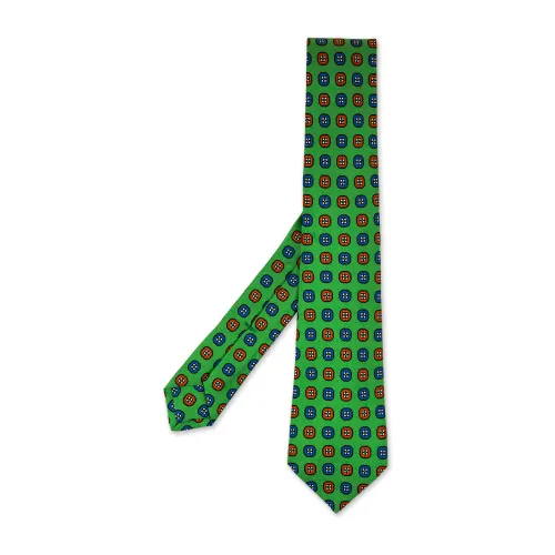 Kiton , Green Silk Geometric Tie ,Multicolor male, Sizes: ONE
