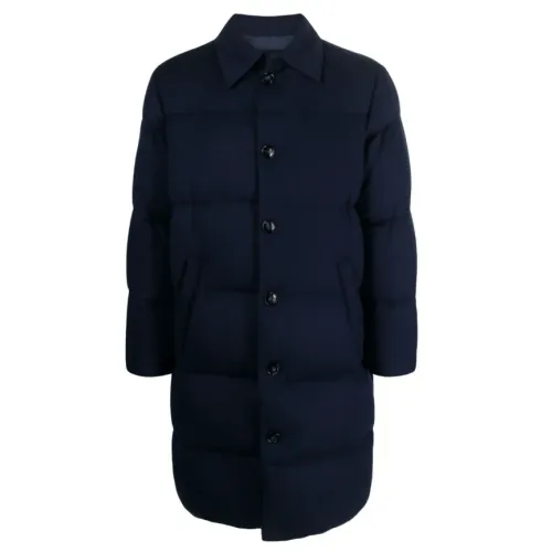 Kiton , Indigo Blue Padded Cashmere Coat ,Blue male, Sizes: