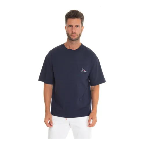 Kiton , Logo Pocket Oversize T-Shirt ,Blue male, Sizes: