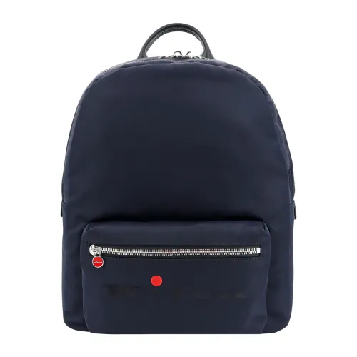 Kiton , Logo Print Nylon and Leather Backpack ,Blue male, Sizes: ONE SIZE