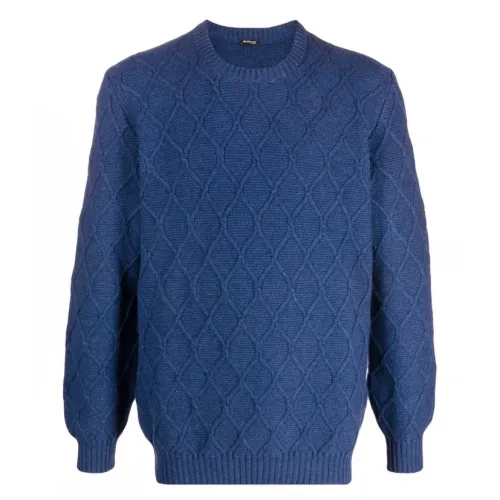 Kiton , Luxurious Diamond-Knit Cashmere Jumper ,Blue male, Sizes: