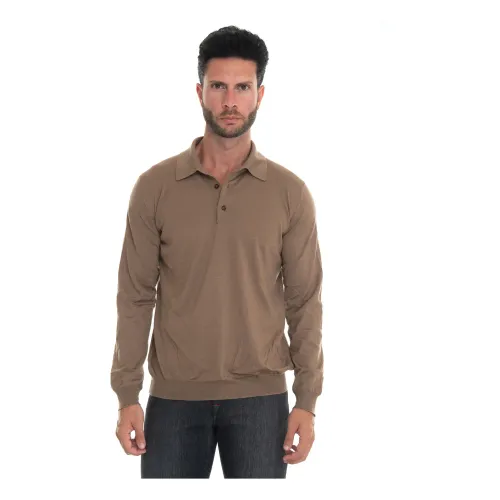 Kiton , Luxury Long Sleeve Polo Shirt ,Brown male, Sizes: