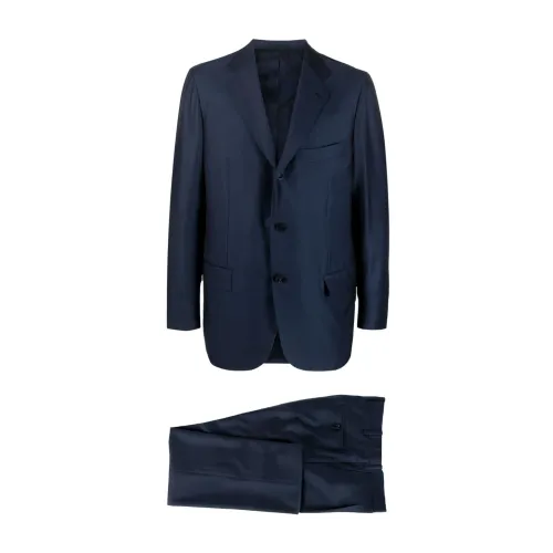 Kiton , Navy Blue Single Breasted Suit ,Blue male, Sizes: