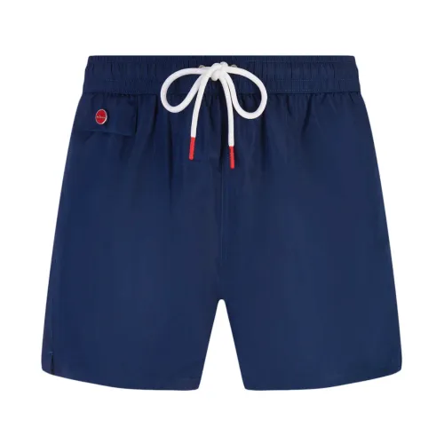 Kiton , Navy Blue Swim Shorts with Logo Appliqué ,Blue male, Sizes:
