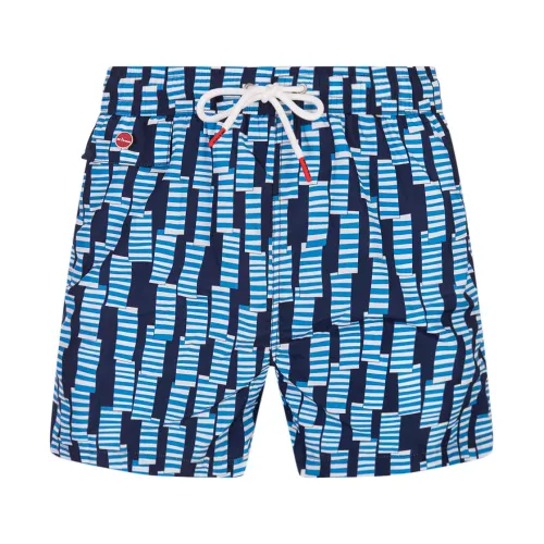 Kiton , Navy Blue Windsock Print Swim Shorts ,Blue male, Sizes: