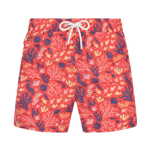 Kiton , Red Fish and Coral Swim Shorts ,Red male, Sizes: