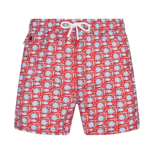 Kiton , Red Fish Pattern Swim Shorts ,Red male, Sizes: