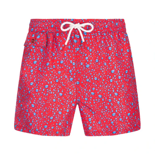Kiton , Red Water Drops Swim Shorts ,Red male, Sizes:
