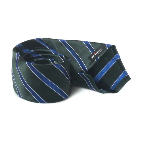Kiton , Silk Diagonal Print Tie ,Green male, Sizes: ONE