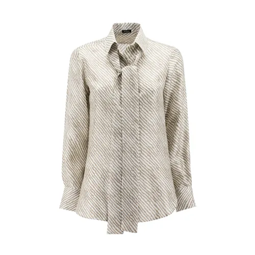 Kiton , Silk Printed Blouse with Masculine-Feminine Design ,Beige female, Sizes:
