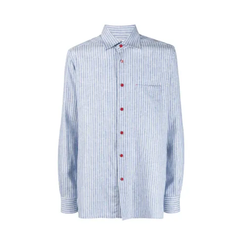 Kiton , Striped Linen-Blend Shirt ,Blue male, Sizes: