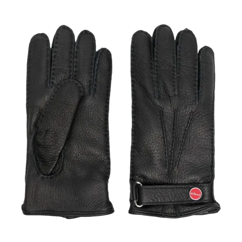 Kiton , Stylish Logo-Plaque Leather Gloves ,Black male, Sizes: