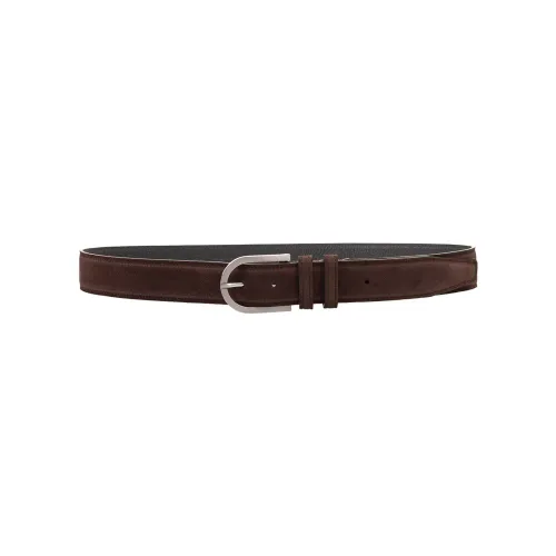 Kiton , Suede Belt with Silver Buckle ,Brown male, Sizes: