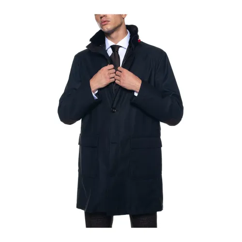 Kiton , Waterproof Coat with Eaver Collar ,Black male, Sizes: