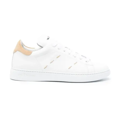 Kiton , White Leather Sneakers with Decorative Stitching ,White male, Sizes: