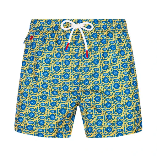 Kiton , Yellow Fish Pattern Swim Shorts ,Yellow male, Sizes: