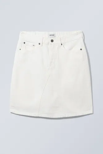 Knee Length Denim Skirt - White