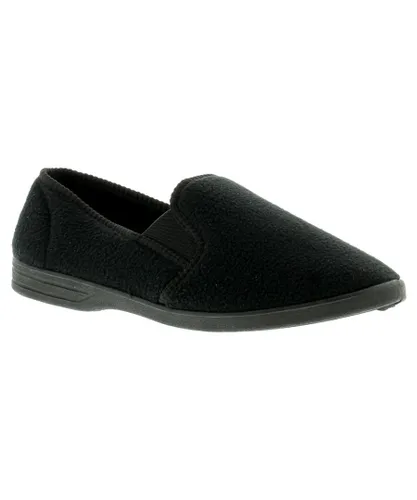 Knights New Mens/Gents Black Fleece Upper Twin Gusset Slippers. Textile