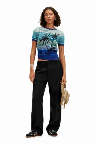 Knit palm tree T-shirt - BLUE - XS