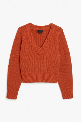 Knitted v-neck sweater - Red