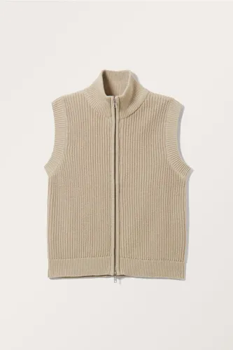 Knitted Zip Vest - Beige