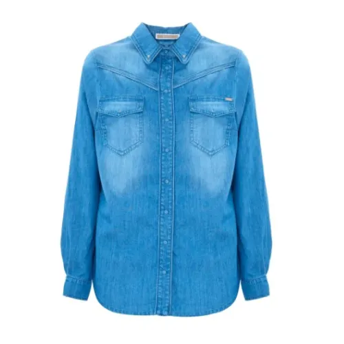 Kocca , Blue Denim Shirt with Long Sleeves ,Blue female, Sizes: