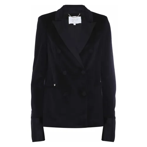 Kocca , Elegant Double-Breasted Suede Jacket ,Black female, Sizes: