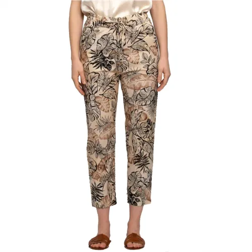 Kocca , Summer Foliage Capri Trousers ,Beige female, Sizes: