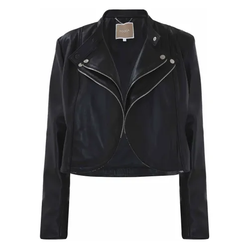 Kocca , Women Leather Bomber Jacket ,Black female, Sizes: