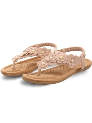 Krush Nude Slip On Floral Embellished Sandal
