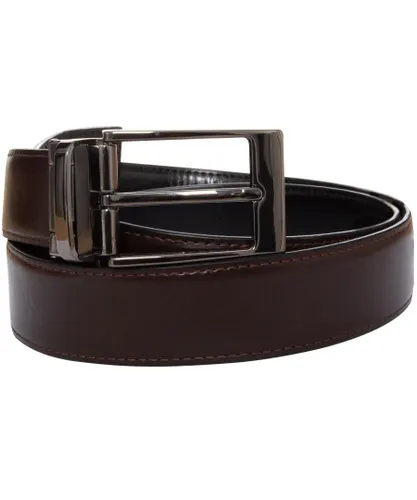 Kruze By Enzo Mens Black / Brown Reversible Leather Belt Stainless Steel